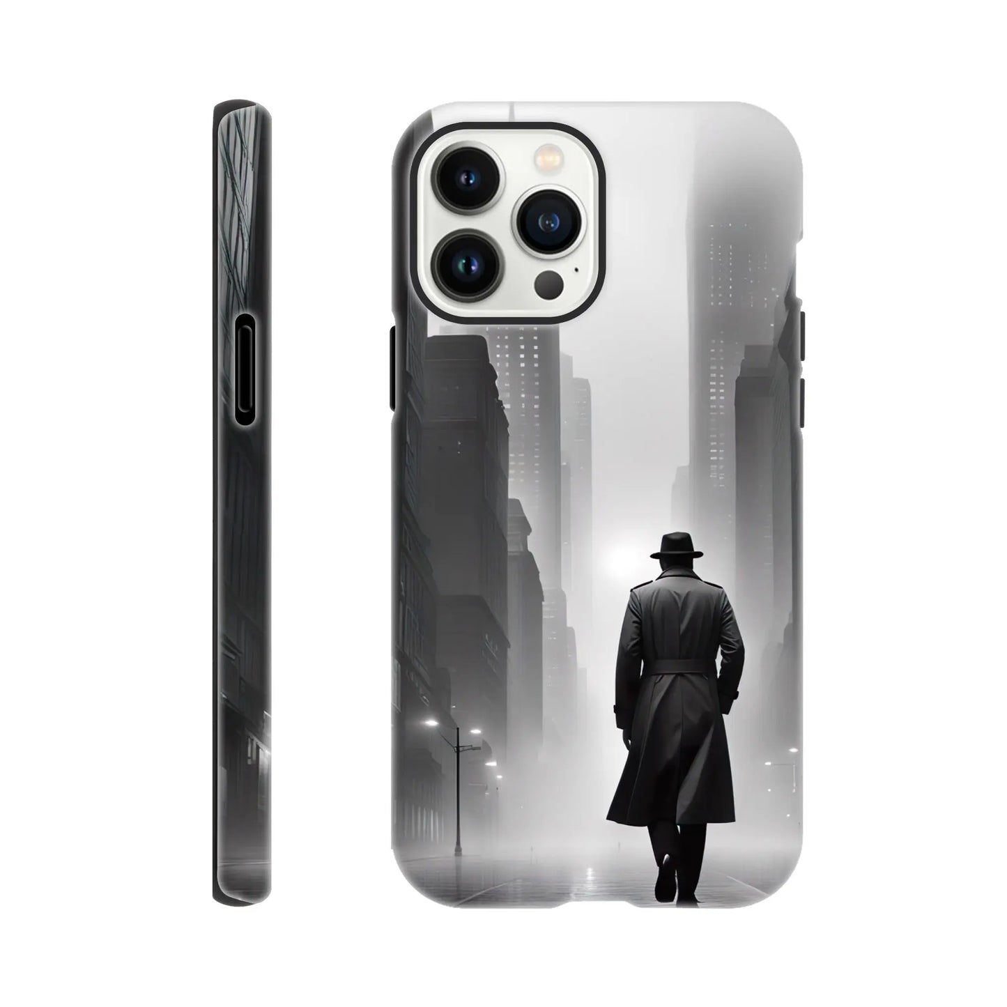 Smartphone-Hülle "Hart" - Stadtgänger - Schwarz-Weiß Stil, KI-Kunst RolConArt, Schwarz-Weiß, iPhone-13-Pro-Max