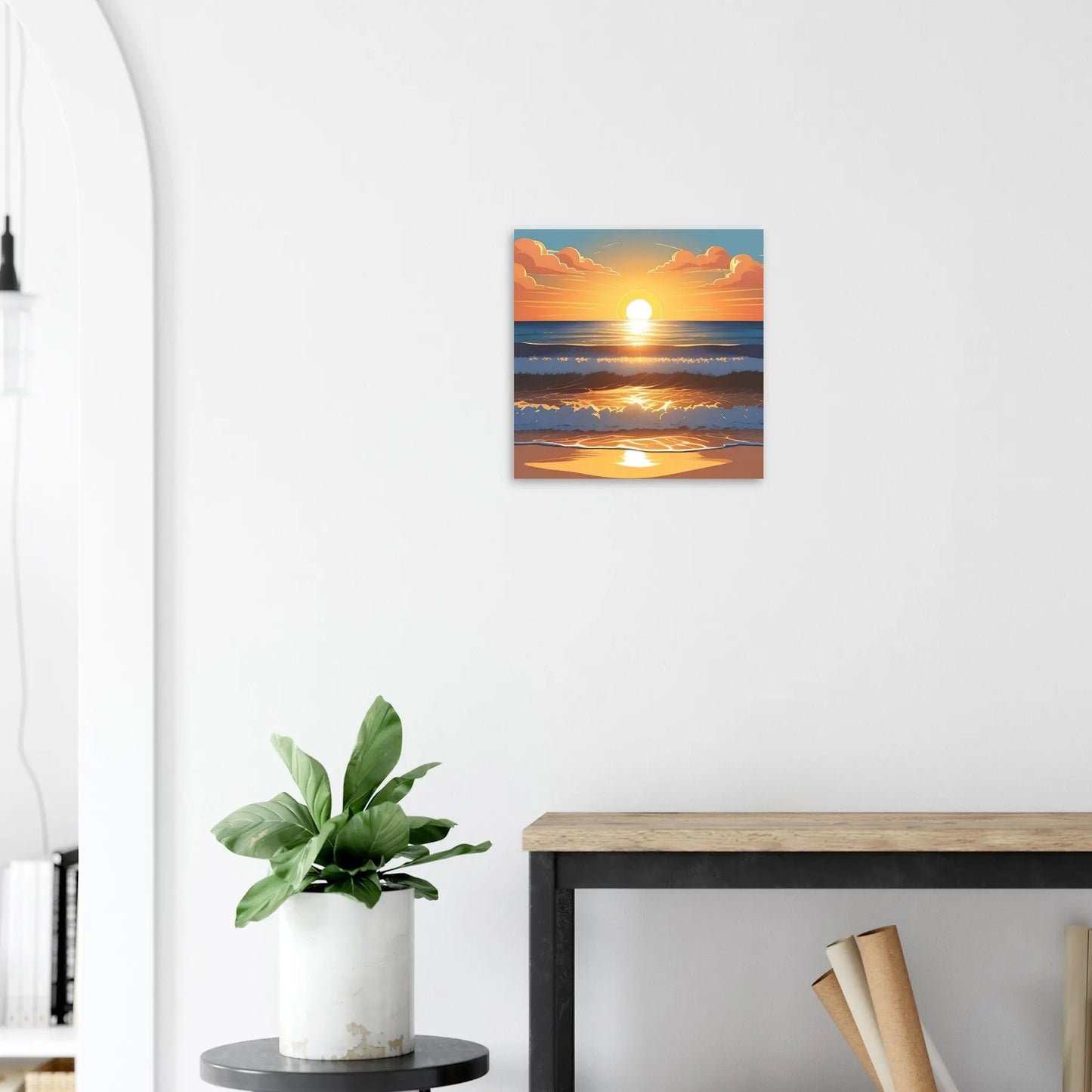 Moderner Forex-Druck - Abendsonne am Meer - Digitaler Stil, KI-Kunst - RolConArt, Landschaften, 40x40-cm-16x16-Weiß