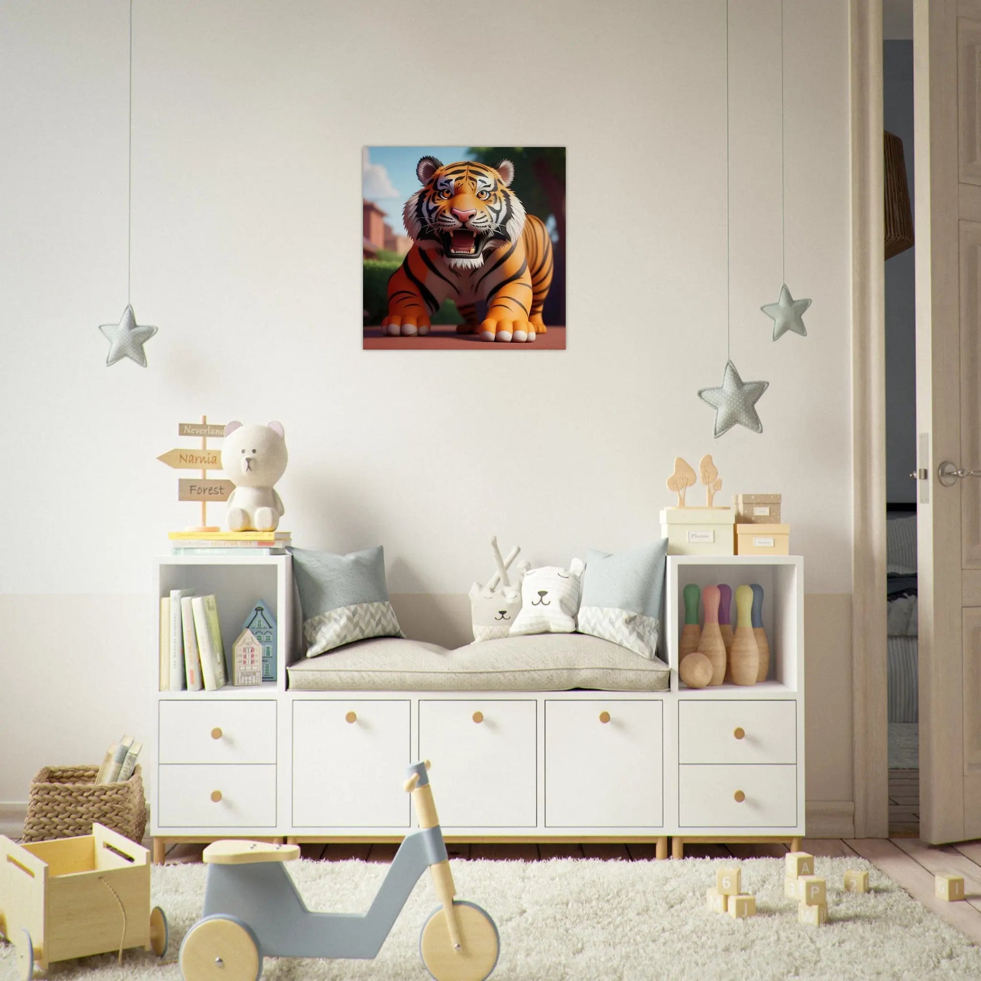 Aluminiumdruck - Wilder Tiger - Kinderbild, 3D-Stil, KI-Kunst RolConArt