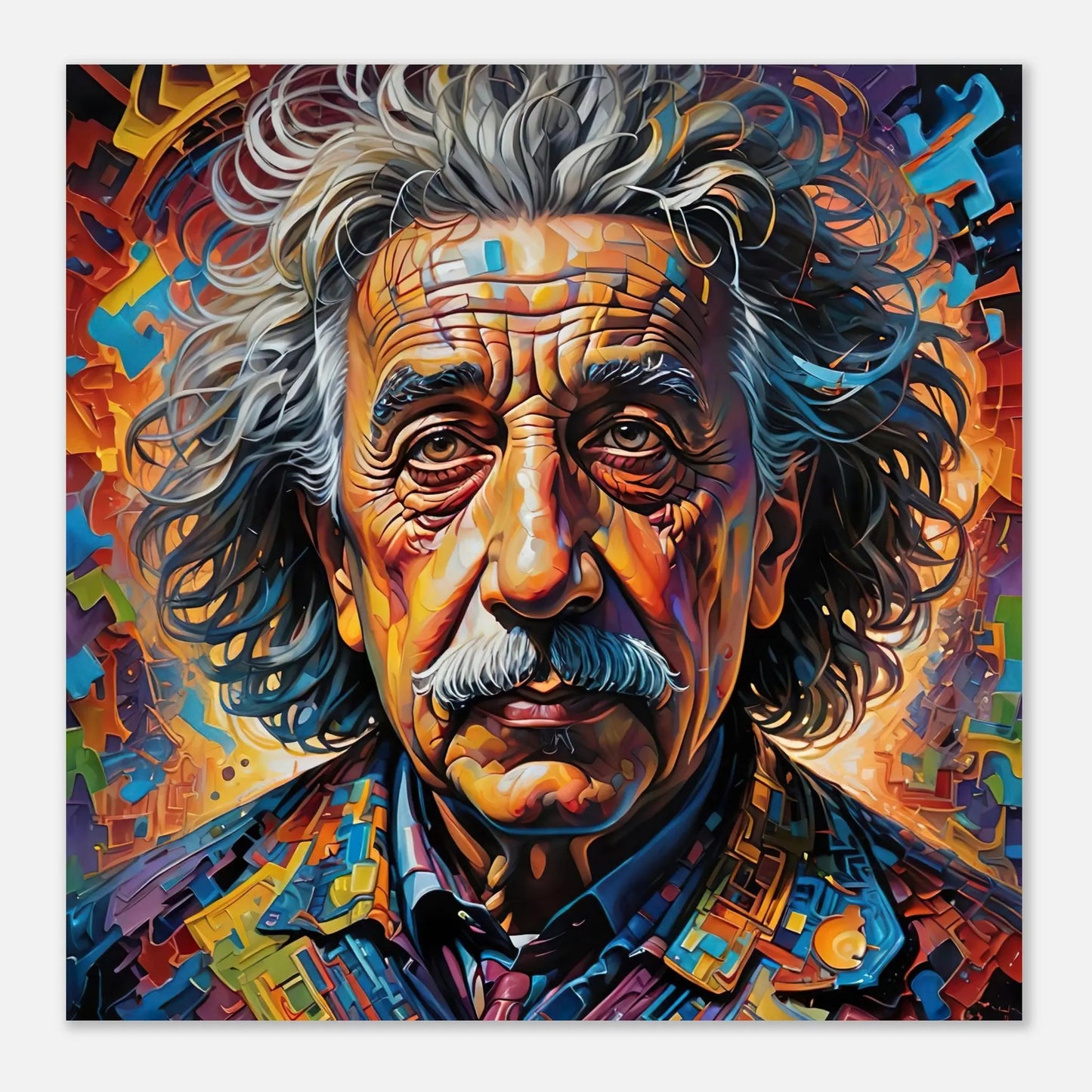 Aluminiumdruck - Albert Einstein - Splash Art Stil, KI-Kunst, Splash Art, 40x40-cm-16x16 - RolConArt