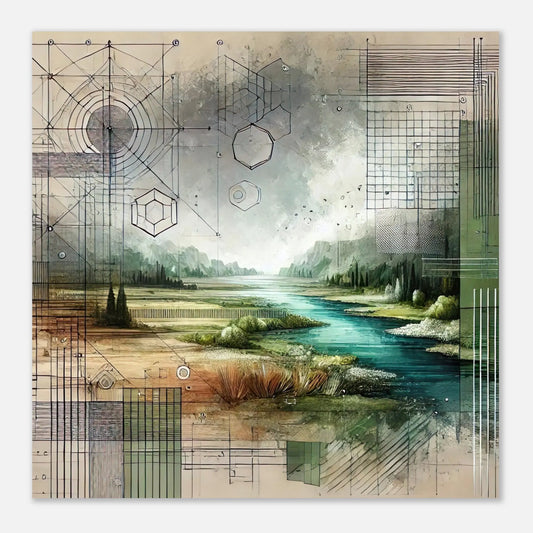 Aluminiumdruck - Geometrische Landschaft - Abstrakter Stil, KI-Kunst, Kreative Vielfalt, 60x60-cm-24x24 - RolConArt