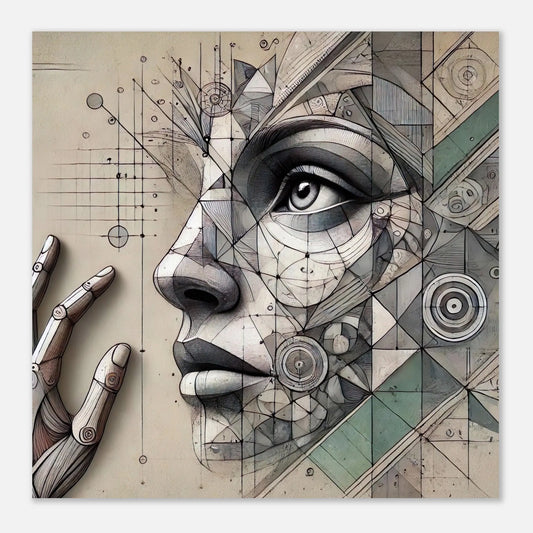 Aluminiumdruck - Geometrisches Porträt - Abstrakter Stil, KI-Kunst, Kreative Vielfalt, 60x60-cm-24x24 - RolConArt