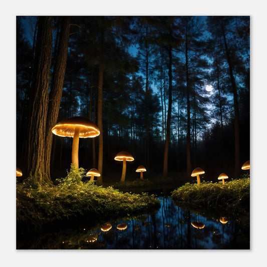 Aluminiumdruck - Leuchtende Pilze - Foto Stil, KI-Kunst, Surreale Landschaften, 60x60-cm-24x24 - RolConArt