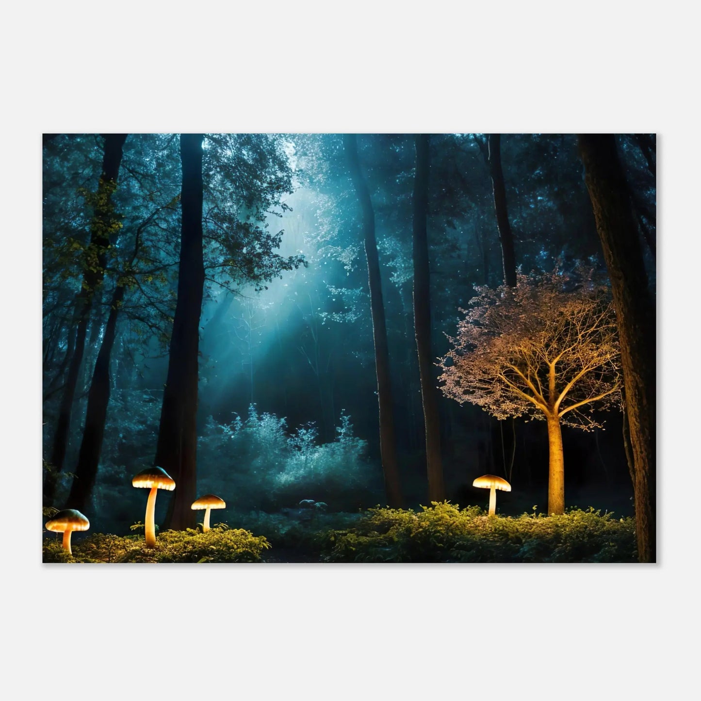 Aluminiumdruck - Mondlicht und leuchtende Wunder - Foto Stil, KI-Kunst, Surreale Landschaften, 70x100-cm-28x40 - RolConArt