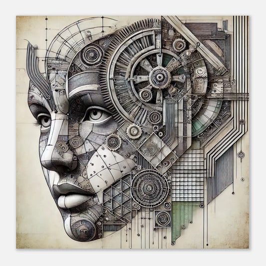 Aluminiumdruck - Uhrwerk der Gedanken - Abstrakter Stil, KI-Kunst, Kreative Vielfalt, 60x60-cm-24x24 - RolConArt