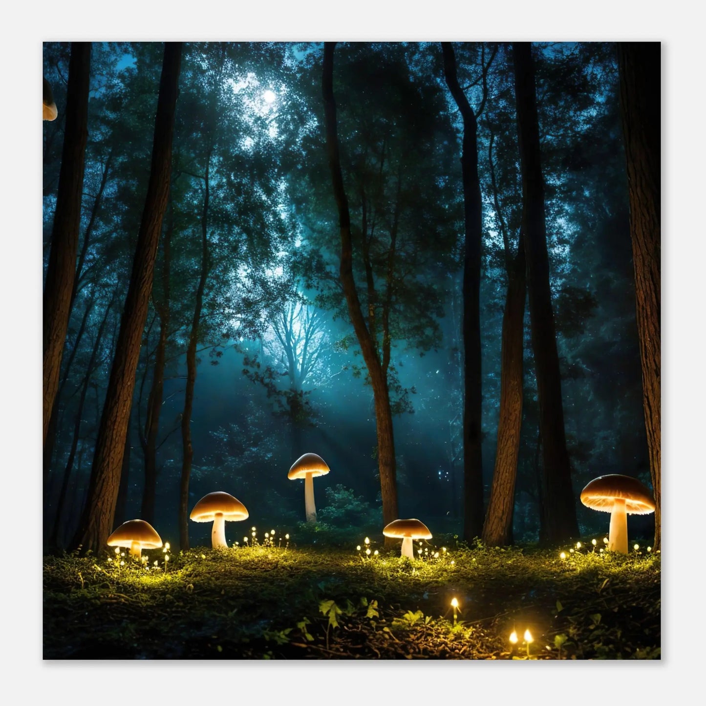 Aluminiumdruck - Verzauberte Waldlichter - Foto Stil, KI-Kunst, Surreale Landschaften, 30x30-cm-12x12 - RolConArt