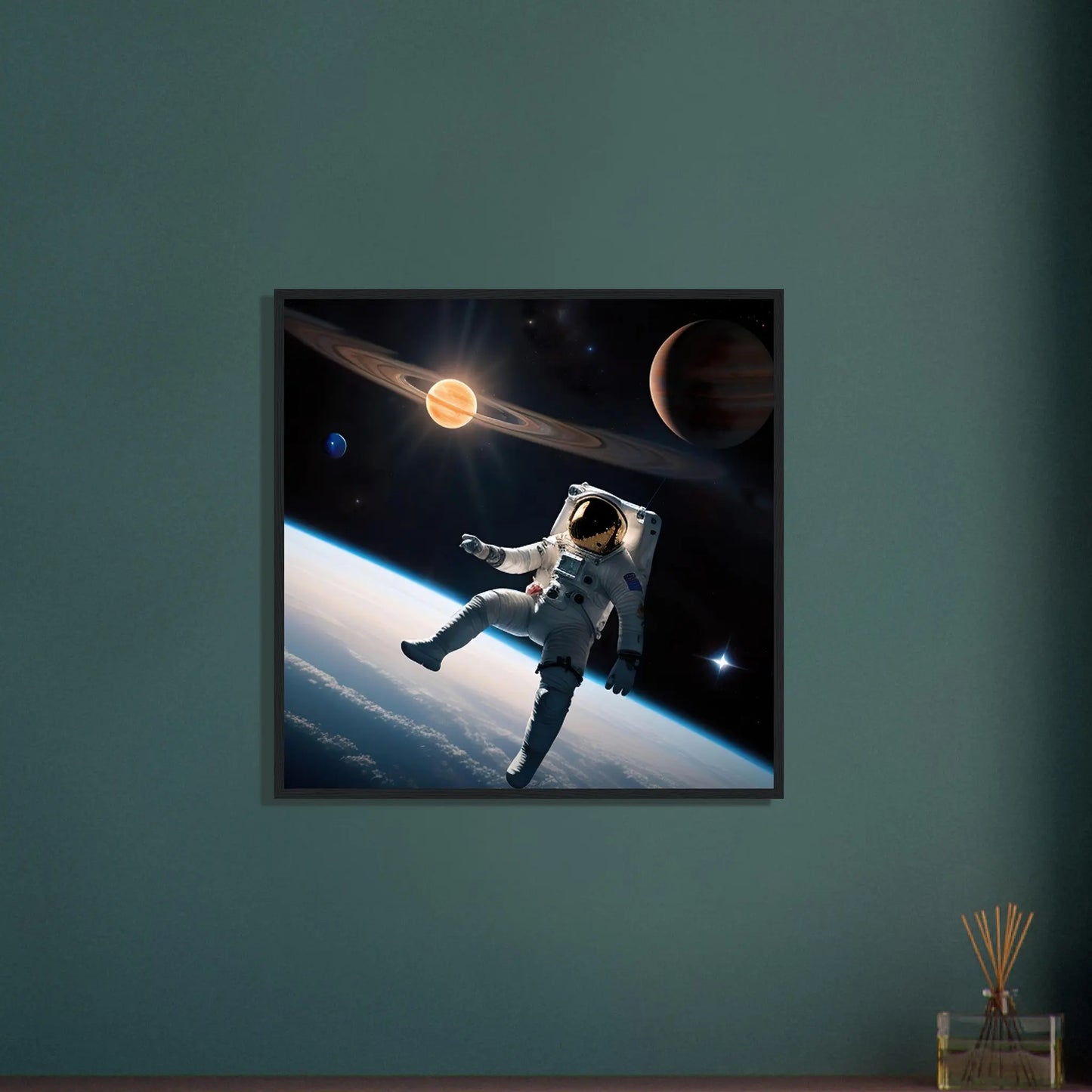 Gerahmtes Premium-Poster - Astronautenabenteuer - 3D-Stil, KI-Kunst, Sci-Fi,  - RolConArt