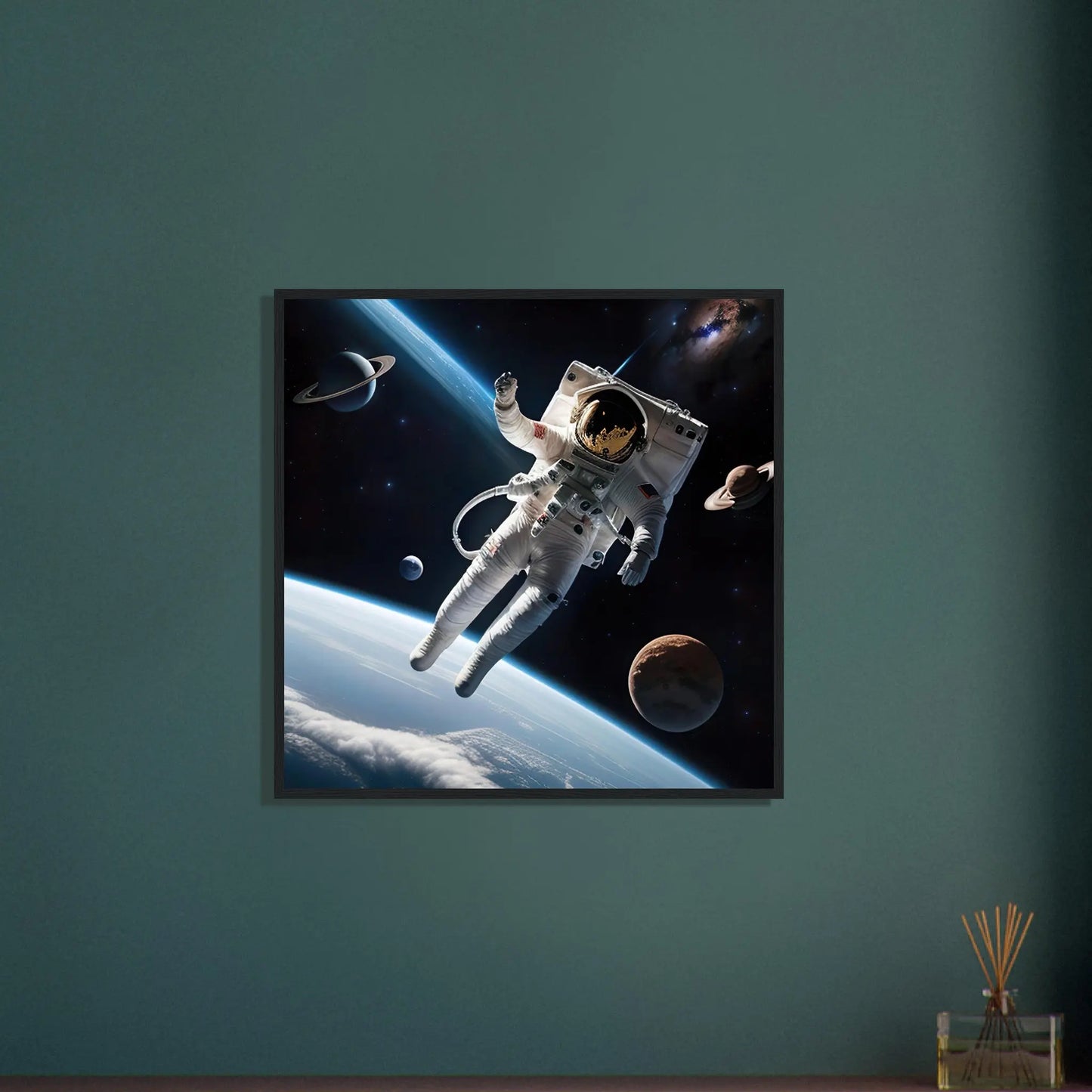 Gerahmtes Premium-Poster - Astronautenabenteuer - 3D-Stil, KI-Kunst, Sci-Fi,  - RolConArt