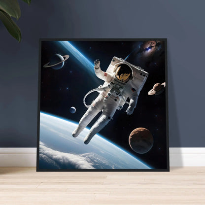 Gerahmtes Premium-Poster - Astronautenabenteuer - 3D-Stil, KI-Kunst, Sci-Fi,  - RolConArt