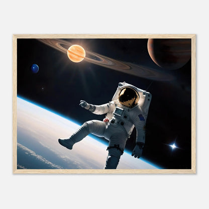 Gerahmtes Premium-Poster - Astronautenabenteuer - 3D-Stil, KI-Kunst, Sci-Fi, 45x60-cm-18x24-Holzrahmen - RolConArt