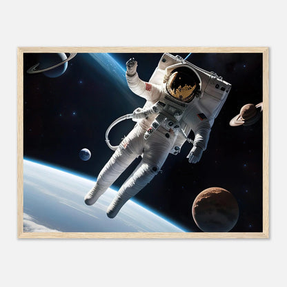 Gerahmtes Premium-Poster - Astronautenabenteuer - 3D-Stil, KI-Kunst, Sci-Fi, 45x60-cm-18x24-Holzrahmen - RolConArt