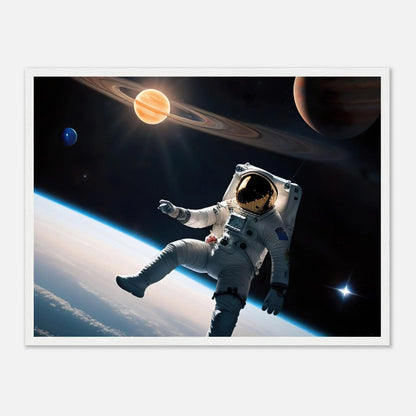 Gerahmtes Premium-Poster - Astronautenabenteuer - 3D-Stil, KI-Kunst, Sci-Fi, 45x60-cm-18x24-Weißer-Rahmen - RolConArt