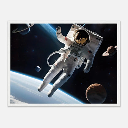 Gerahmtes Premium-Poster - Astronautenabenteuer - 3D-Stil, KI-Kunst, Sci-Fi, 45x60-cm-18x24-Weißer-Rahmen - RolConArt