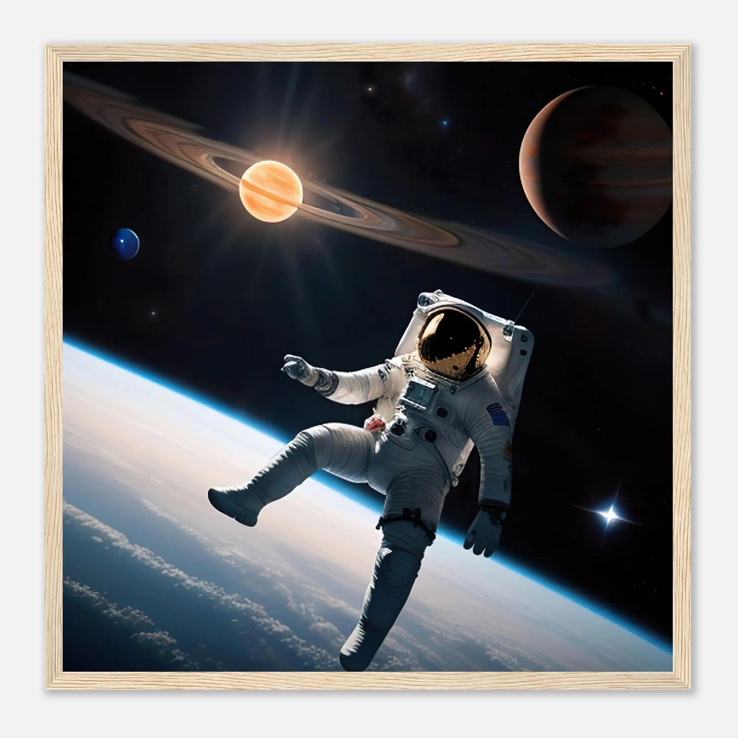 Gerahmtes Premium-Poster - Astronautenabenteuer - 3D-Stil, KI-Kunst, Sci-Fi, 50x50-cm-20x20-Holzrahmen - RolConArt