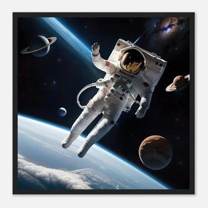 Gerahmtes Premium-Poster - Astronautenabenteuer - 3D-Stil, KI-Kunst, Sci-Fi, 50x50-cm-20x20-Schwarzer-Rahmen - RolConArt