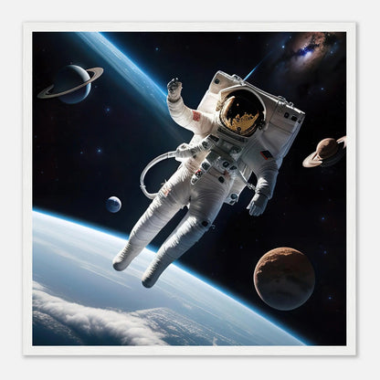 Gerahmtes Premium-Poster - Astronautenabenteuer - 3D-Stil, KI-Kunst, Sci-Fi, 50x50-cm-20x20-Weißer-Rahmen - RolConArt