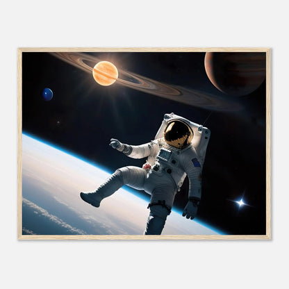 Gerahmtes Premium-Poster - Astronautenabenteuer - 3D-Stil, KI-Kunst, Sci-Fi, 60x80-cm-24x32-Holzrahmen - RolConArt