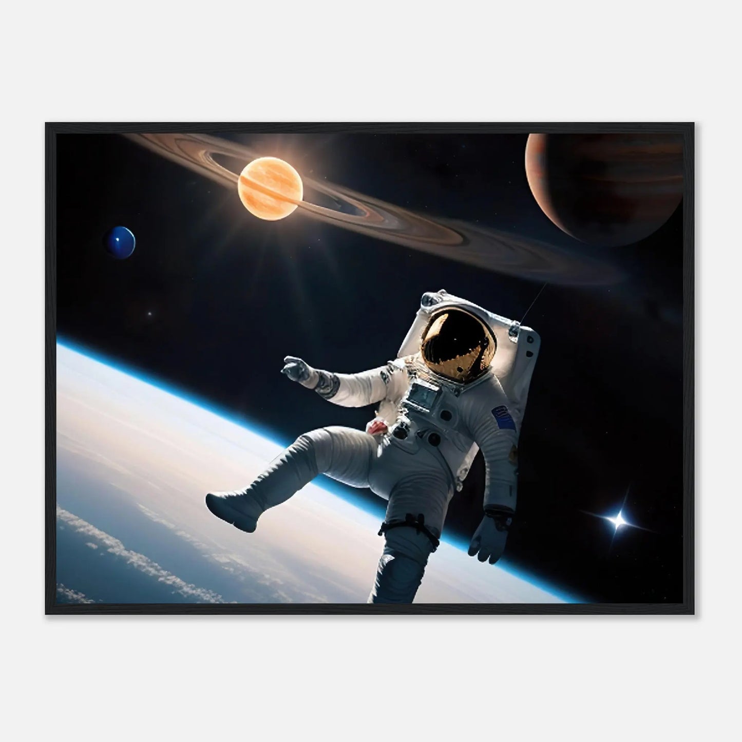 Gerahmtes Premium-Poster - Astronautenabenteuer - 3D-Stil, KI-Kunst, Sci-Fi, 60x80-cm-24x32-Schwarzer-Rahmen - RolConArt