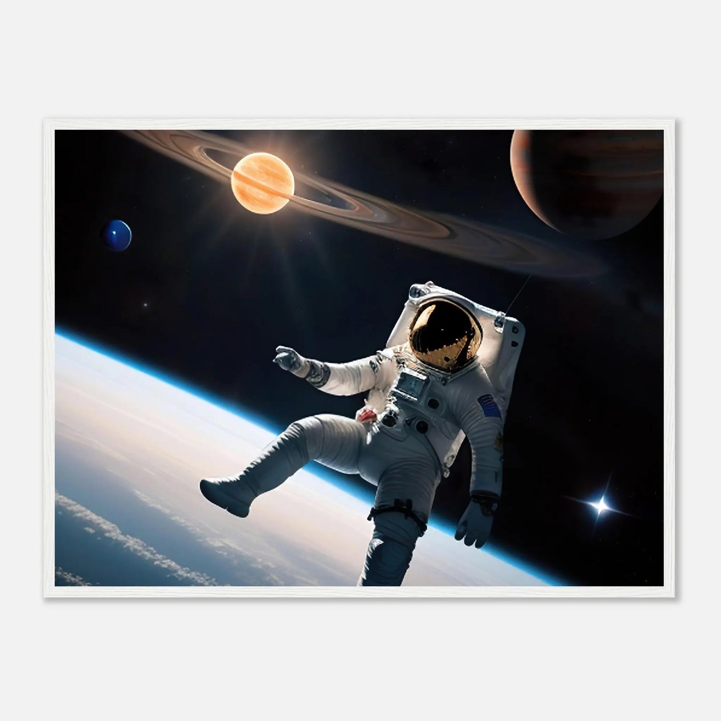 Gerahmtes Premium-Poster - Astronautenabenteuer - 3D-Stil, KI-Kunst, Sci-Fi, 60x80-cm-24x32-Weißer-Rahmen - RolConArt