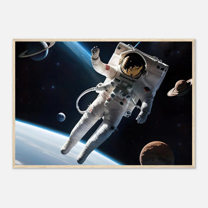 Gerahmtes Premium-Poster - Astronautenabenteuer - 3D-Stil, KI-Kunst, Sci-Fi, 70x100-cm-28x40-Holzrahmen - RolConArt