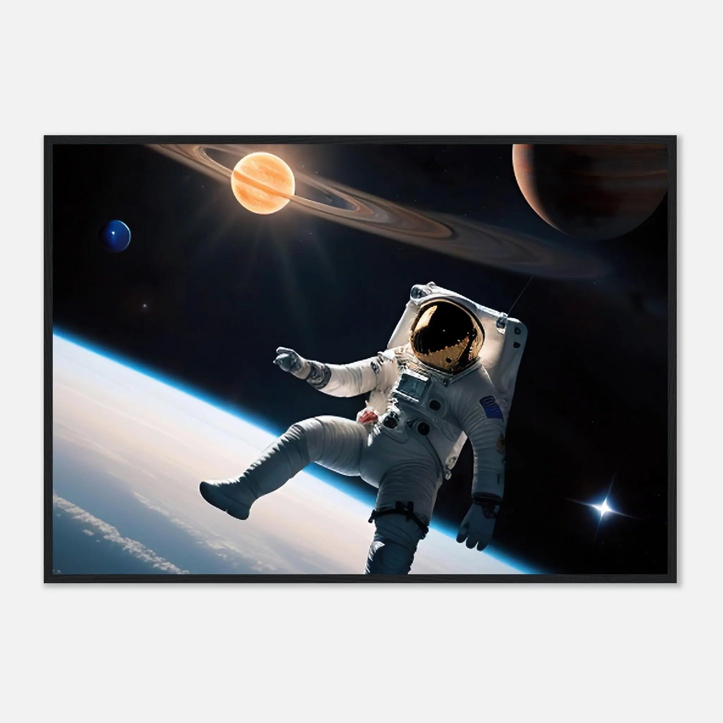 Gerahmtes Premium-Poster - Astronautenabenteuer - 3D-Stil, KI-Kunst, Sci-Fi, 70x100-cm-28x40-Schwarzer-Rahmen - RolConArt