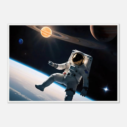 Gerahmtes Premium-Poster - Astronautenabenteuer - 3D-Stil, KI-Kunst, Sci-Fi, 70x100-cm-28x40-Weißer-Rahmen - RolConArt