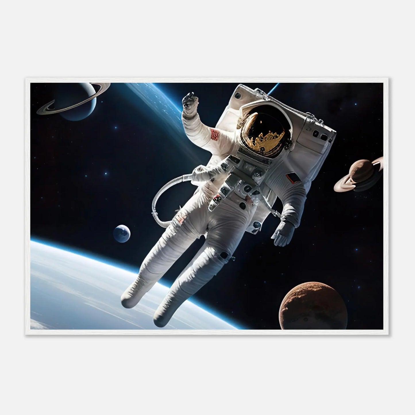 Gerahmtes Premium-Poster - Astronautenabenteuer - 3D-Stil, KI-Kunst, Sci-Fi, 70x100-cm-28x40-Weißer-Rahmen - RolConArt