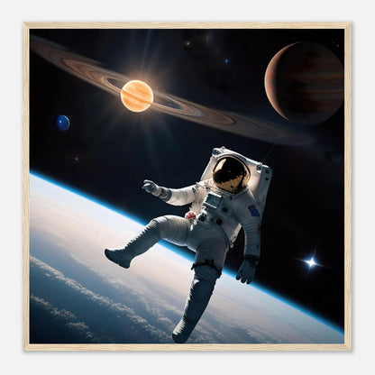 Gerahmtes Premium-Poster - Astronautenabenteuer - 3D-Stil, KI-Kunst, Sci-Fi, 70x70-cm-28x28-Holzrahmen - RolConArt