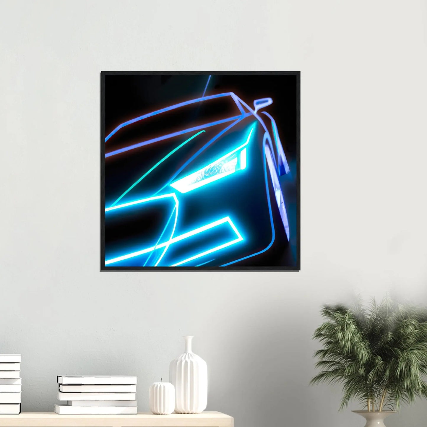 Gerahmtes Premium-Poster - Auto - Neon Stil, KI-Kunst, Neon,  - RolConArt