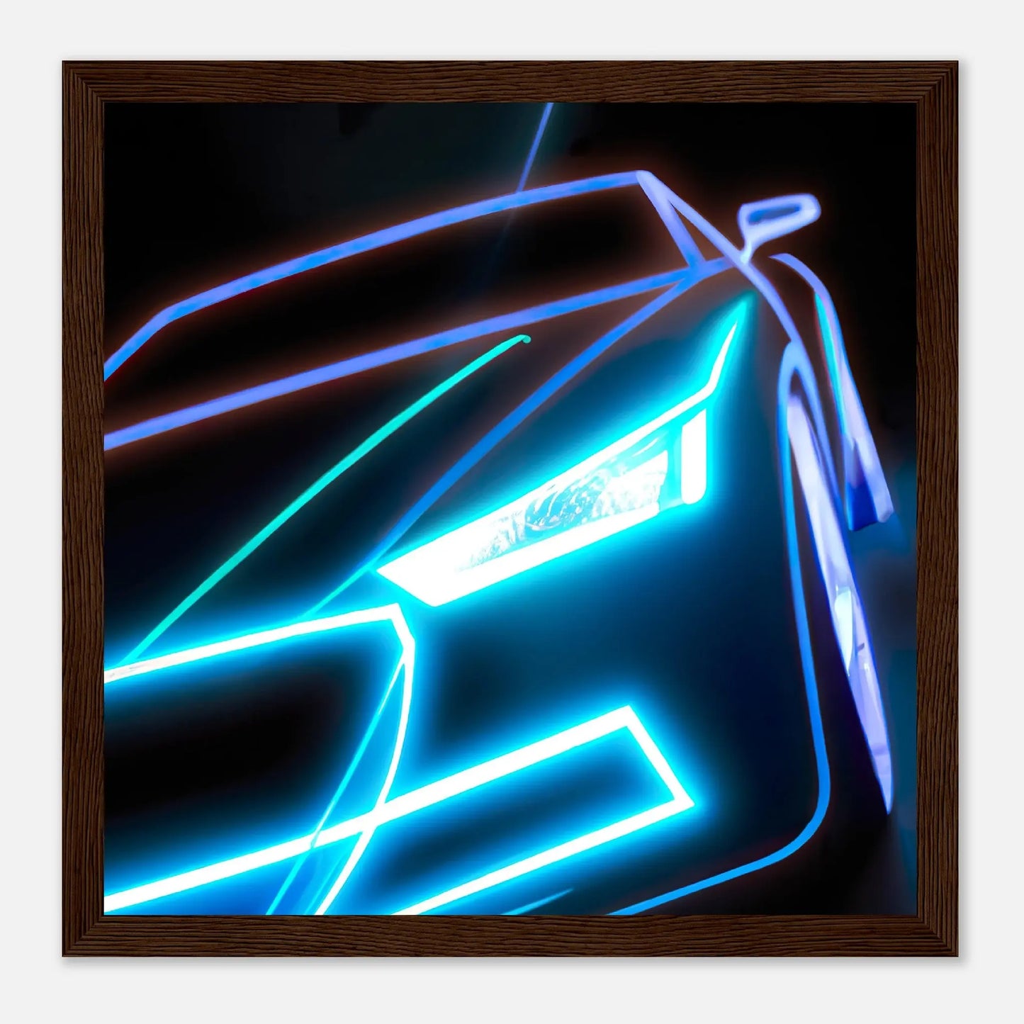 Gerahmtes Premium-Poster - Auto - Neon Stil, KI-Kunst, Neon, 30x30-cm-12x12-Dunkles-Holz - RolConArt