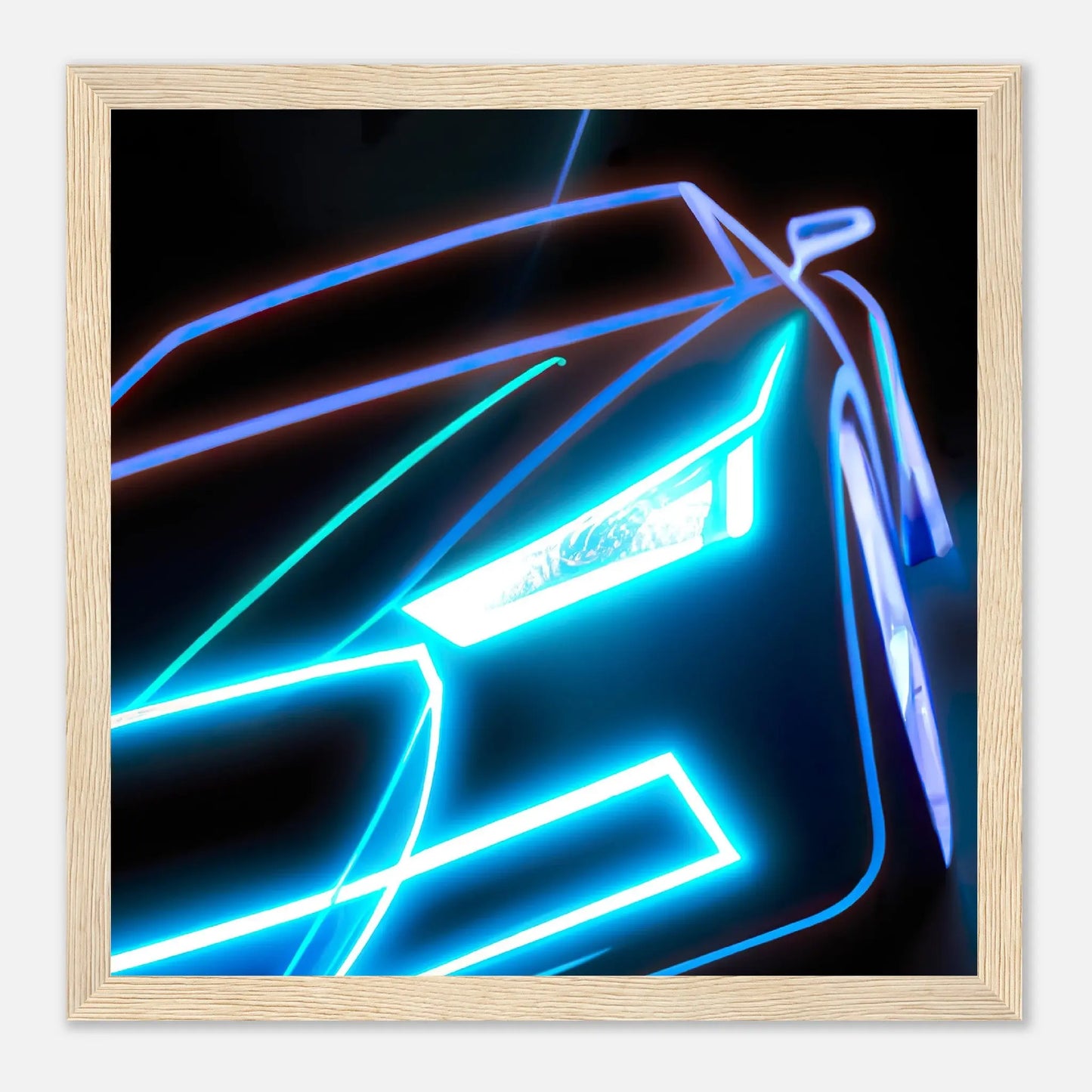 Gerahmtes Premium-Poster - Auto - Neon Stil, KI-Kunst, Neon, 30x30-cm-12x12-Holz - RolConArt