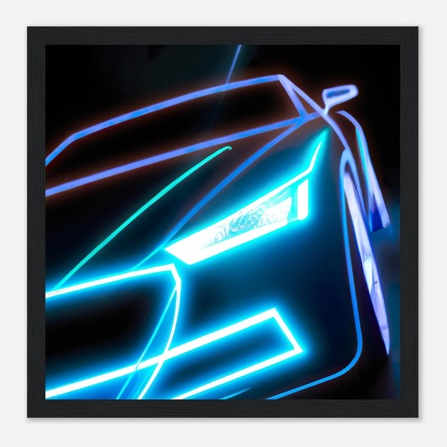 Gerahmtes Premium-Poster - Auto - Neon Stil, KI-Kunst, Neon, 30x30-cm-12x12-Schwarz - RolConArt