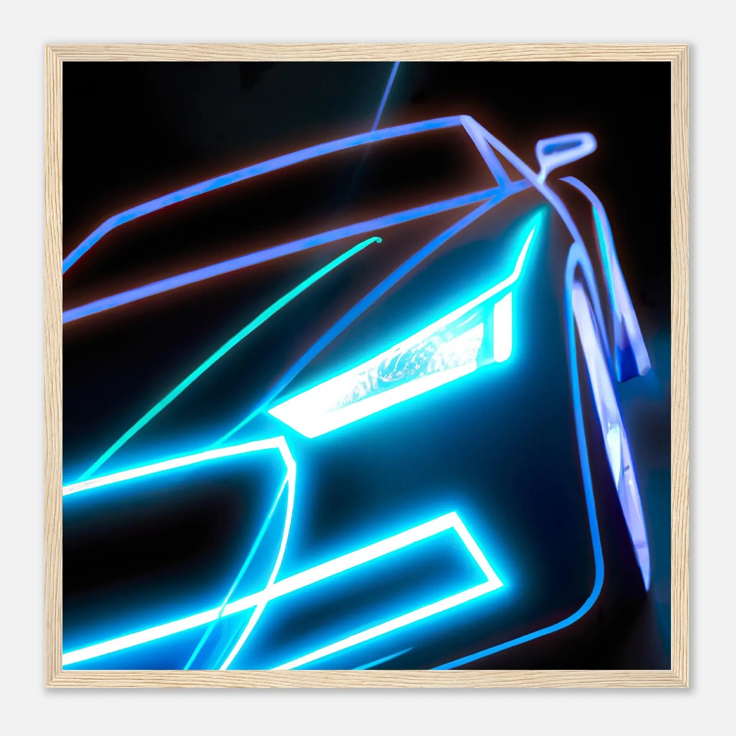 Gerahmtes Premium-Poster - Auto - Neon Stil, KI-Kunst, Neon, 50x50-cm-20x20-Holz - RolConArt