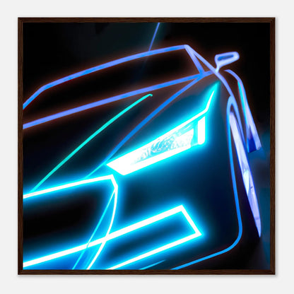 Gerahmtes Premium-Poster - Auto - Neon Stil, KI-Kunst, Neon, 70x70-cm-28x28-Dunkles-Holz - RolConArt