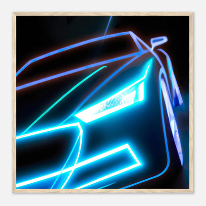 Gerahmtes Premium-Poster - Auto - Neon Stil, KI-Kunst, Neon, 70x70-cm-28x28-Holz - RolConArt