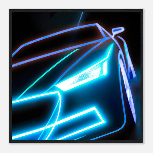 Gerahmtes Premium-Poster - Auto - Neon Stil, KI-Kunst, Neon, 70x70-cm-28x28-Schwarz - RolConArt