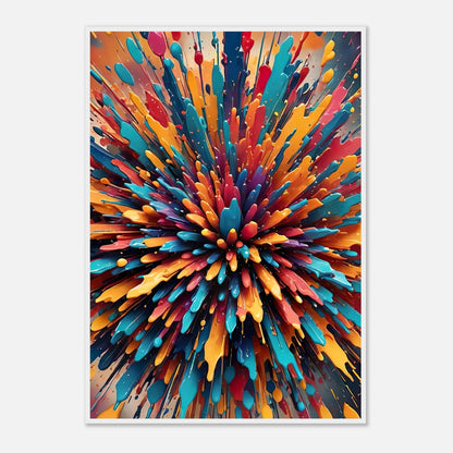 Gerahmtes Premium-Poster - Bunter Urknall - 3D-Stil, KI-Kunst, Kreative Vielfalt, 70x100-cm-28x40-Weißer-Rahmen - RolConArt