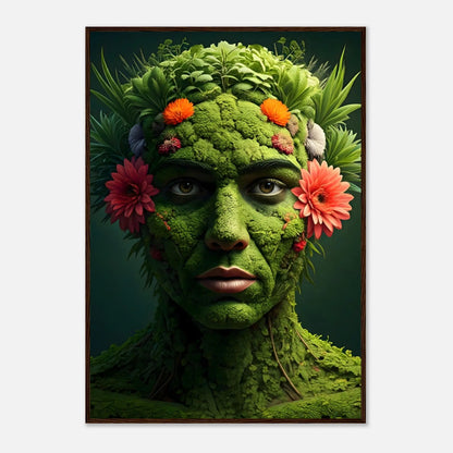 Gerahmtes Premium-Poster - Eins mit der Erde - 3D-Stil, KI-Kunst, Kreative Vielfalt, 70x100-cm-28x40-Dunkler-Holzrahmen - RolConArt