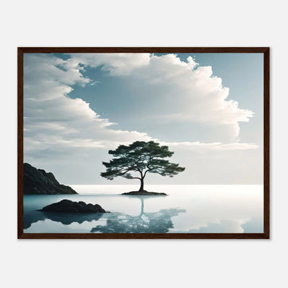 Gerahmtes Premium-Poster - Einsamer Baum - Foto Stil, KI-Kunst, Surreale Landschaften, 45x60-cm-18x24-Dunkler-Holzrahmen - RolConArt