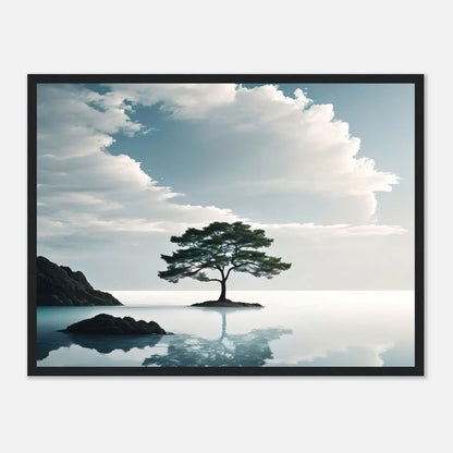 Gerahmtes Premium-Poster - Einsamer Baum - Foto Stil, KI-Kunst, Surreale Landschaften, 45x60-cm-18x24-Schwarzer-Rahmen - RolConArt