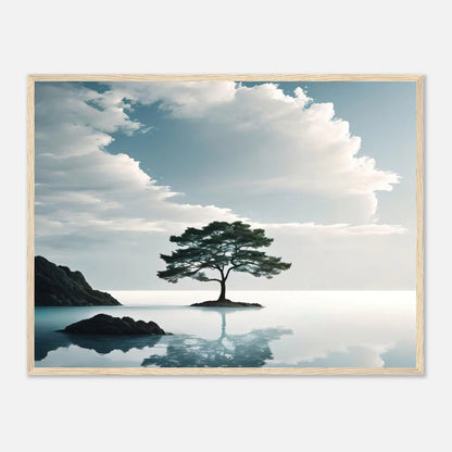 Gerahmtes Premium-Poster - Einsamer Baum - Foto Stil, KI-Kunst, Surreale Landschaften, 60x80-cm-24x32-Holzrahmen - RolConArt