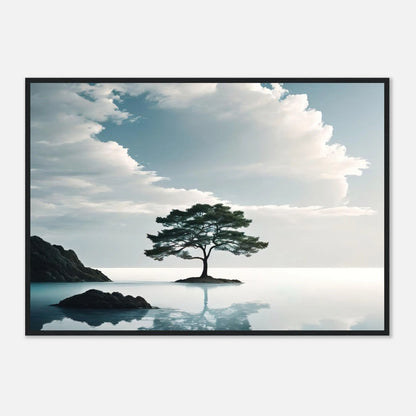 Gerahmtes Premium-Poster - Einsamer Baum - Foto Stil, KI-Kunst, Surreale Landschaften, 70x100-cm-28x40-Schwarzer-Rahmen - RolConArt