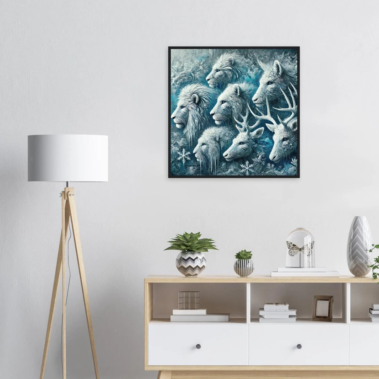 Gerahmtes Premium-Poster - Frostige Tierwelt - Digitaler Stil, KI-Kunst, Tiere - Kreative Vielfalt,  - RolConArt