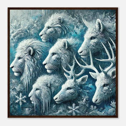 Gerahmtes Premium-Poster - Frostige Tierwelt - Digitaler Stil, KI-Kunst, Tiere - Kreative Vielfalt, 70x70-cm-28x28-Rahmen-aus-dunklem-Holz - RolConArt