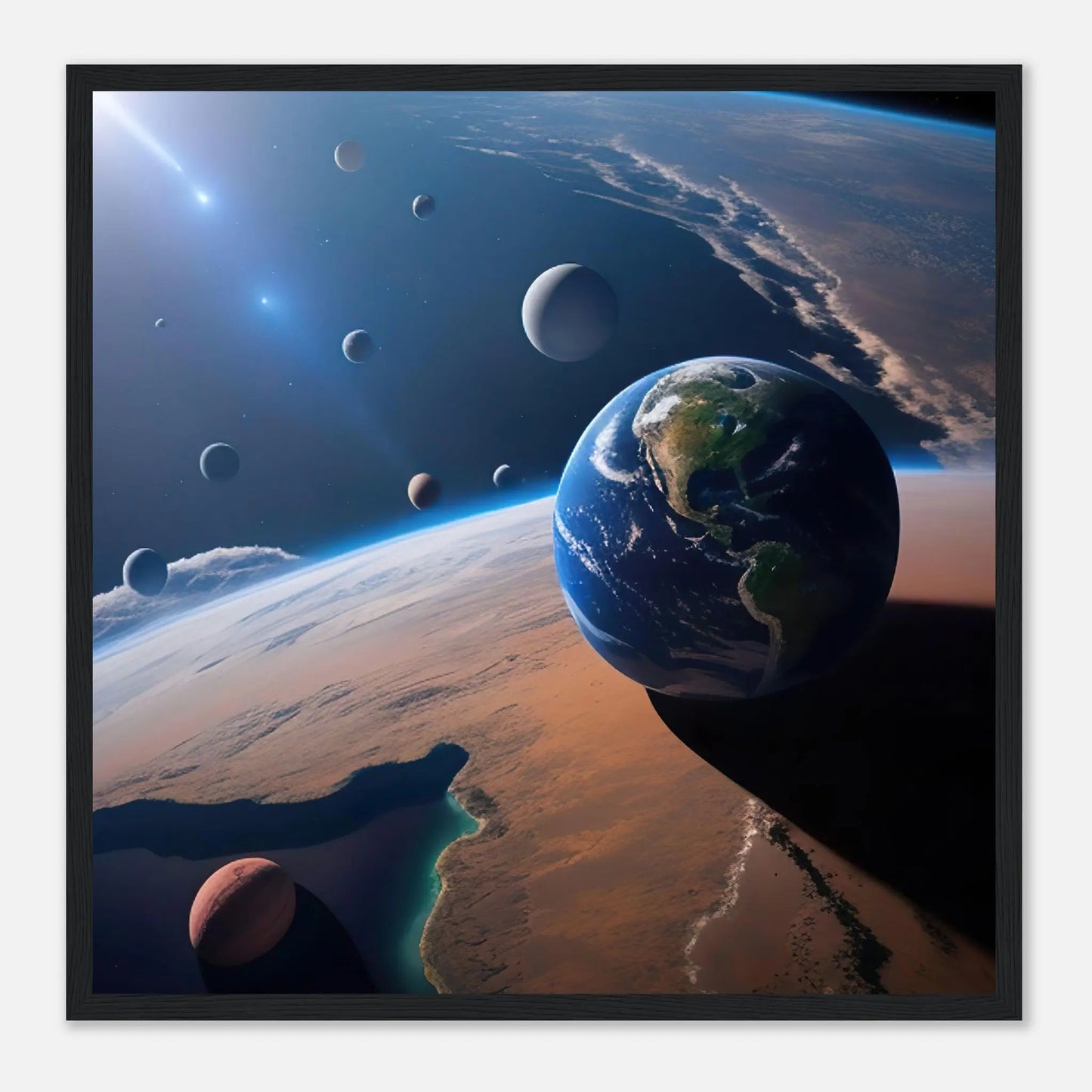 Gerahmtes Premium-Poster - Galaktische Harmonie - 3D-Stil, KI-Kunst, Sci-Fi, 50x50-cm-20x20-Schwarzer-Rahmen - RolConArt