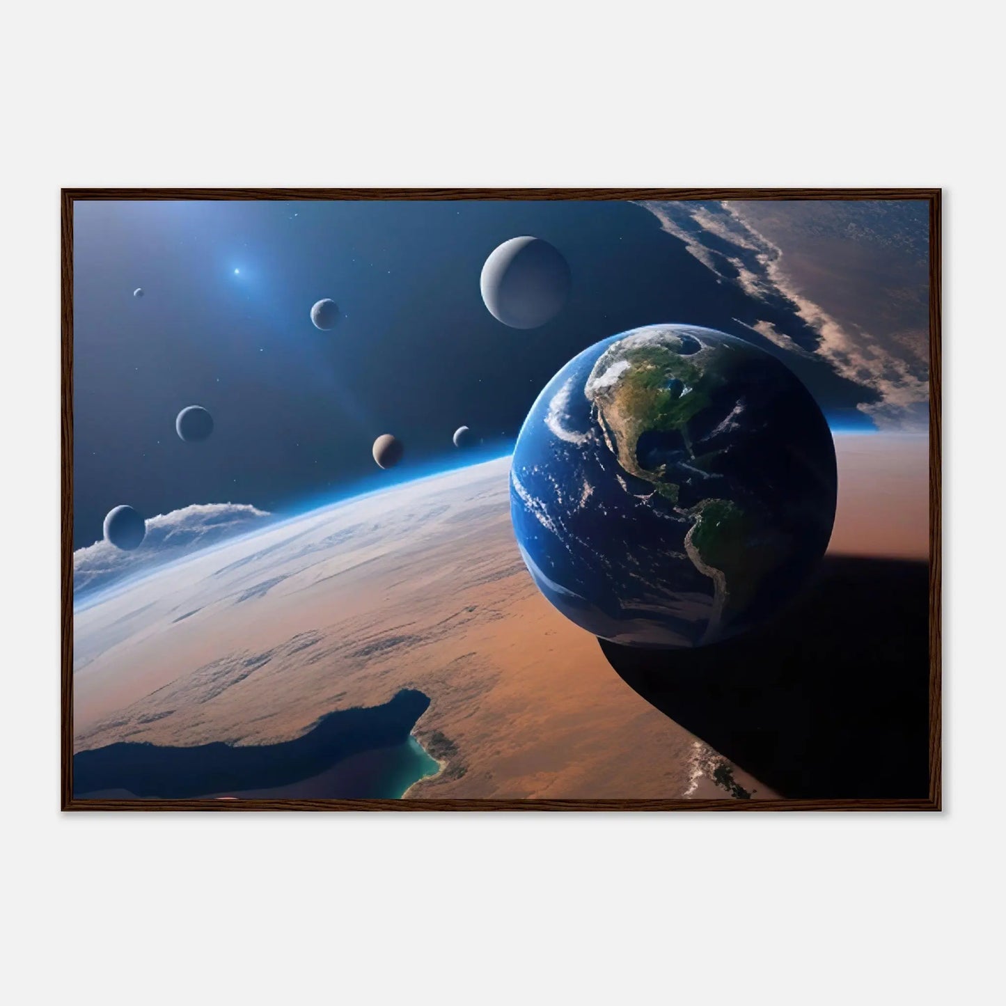 Gerahmtes Premium-Poster - Galaktische Harmonie - 3D-Stil, KI-Kunst, Sci-Fi, 70x100-cm-28x40-Dunkler-Holzrahmen - RolConArt