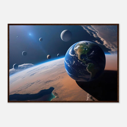 Gerahmtes Premium-Poster - Galaktische Harmonie - 3D-Stil, KI-Kunst, Sci-Fi, 70x100-cm-28x40-Dunkler-Holzrahmen - RolConArt