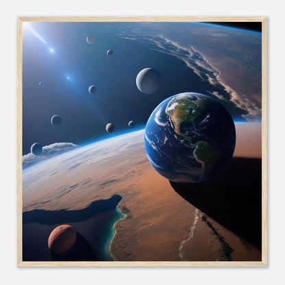 Gerahmtes Premium-Poster - Galaktische Harmonie - 3D-Stil, KI-Kunst, Sci-Fi, 70x70-cm-28x28-Holzrahmen - RolConArt