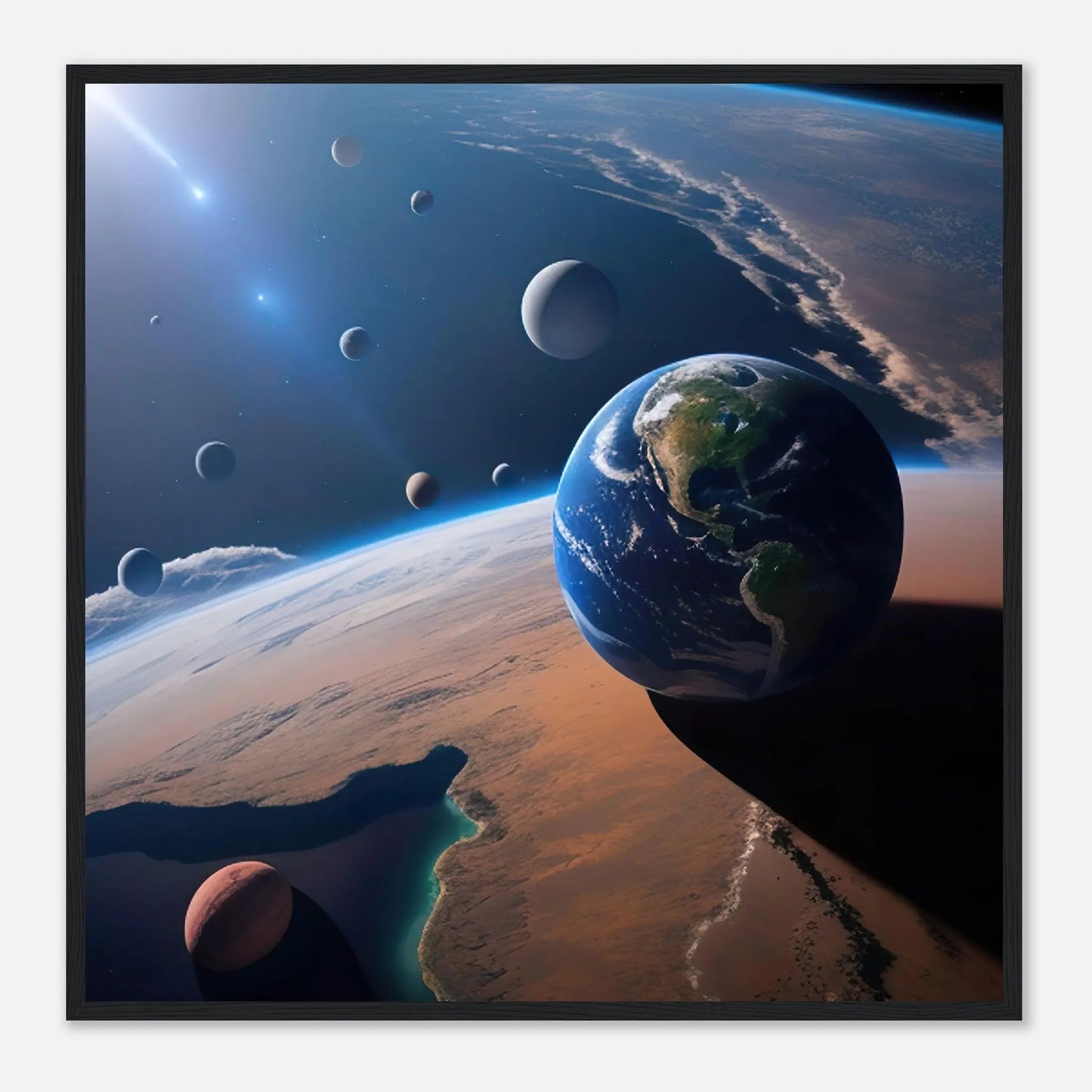 Gerahmtes Premium-Poster - Galaktische Harmonie - 3D-Stil, KI-Kunst, Sci-Fi, 70x70-cm-28x28-Schwarzer-Rahmen - RolConArt