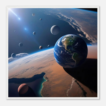 Gerahmtes Premium-Poster - Galaktische Harmonie - 3D-Stil, KI-Kunst, Sci-Fi, 70x70-cm-28x28-Weißer-Rahmen - RolConArt